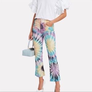MOTHER The Tripper in Swirling Secrets Tie Dye Cropped Kick Flare Jeans Size 27